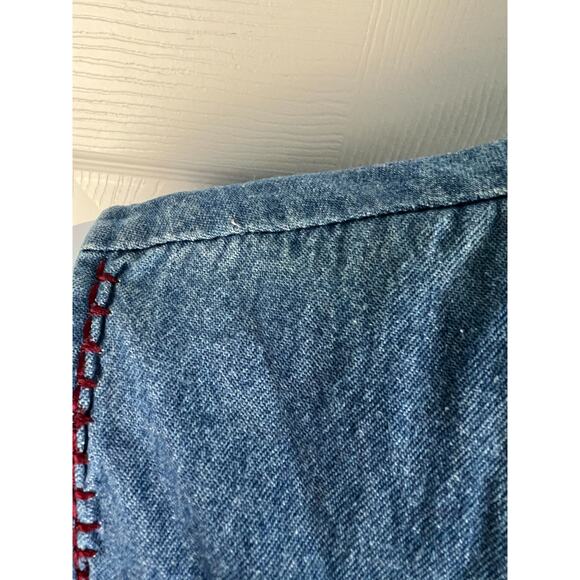 Vintage Bobbie Brooks Jean Denim Patchwork Floral Embroidered Vest Large Boho - Picture 7 of 8